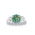 Luxury 12ct green moissanite ring set with pear-cut side stones and silver wedding band - Teal