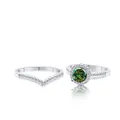 Set di anelli in argento 925 con moissanite verde centrale e fede a forma di V con zirconi - Taglia 5 / Verde Scuro