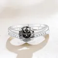 Elegant S925 sterling silver moissanite ring set featuring a round dark grey main stone - Gray