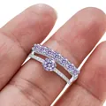 Elegant 925 sterling silver lavender moissanite crown ring set for women - Size 5 / Light Purple