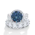 Luxury 925 silver wedding set with a large round blue moissanite and halo diamond ring - US 5 / Royal Blue