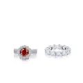 Luxury S925 silver ring set with 7.2ct round red moissanite and halo diamond accents - Size 5 / Garnet Red