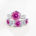 Luxe S925 zilveren ringenset met roze moissaniet stenen en briljante ronde edelstenen - Roze met Witte Facet