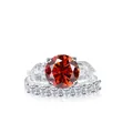Luxury 925 silver wedding set with a large round red moissanite and pave accents - Garnet Red