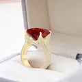 Luxurious gold-plated S925 silver ring featuring a large square-cut red moissanite stone - Size 5 / Garnet Red