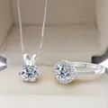 Ensemble bague halo et collier en argent S925 avec pierres moissanites rondes brillantes - Blanc