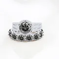 9CT grey moissanite ring set with halo split shank and curved V-shape wedding band - Size 5 / 2-Piece Ring Set / Gray