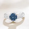 S925 sterling silver ring set featuring a deep blue moissanite stone and side diamonds - Deep Royal Blue