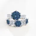 S925 zilveren bruidsset met ronde donkerblauwe edelsteen en micro-pave diamanten - Koningsblauw