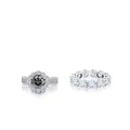 925 silver luxury wedding ring set with dark grey moissanite and pave diamonds - Size 5 / Gray