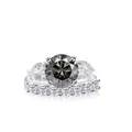 Two-piece 925 silver bridal ring set with dark grey moissanite and side pear stones - Gray