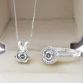 Parure de bijoux en argent S925 moissanite avec bague halo et collier en boîte - Blanc avec Facette Blanche