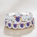 S925 sterling zilveren moissaniet ring set met regenboog hoofdsteen en diamantbanden - Maat 5 / AB Wit