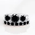 925 zilveren ringenset met een 4,7 ct ronde zwarte moissaniet in een drie-stenen stijl - Maat 5 / Zwart