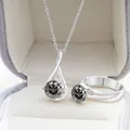 Elegante S925 zilveren sieradenset met grijze moissanite ketting en ring in een doos - Grijs