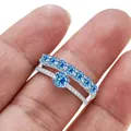 S925 silver moissanite ring set with blue round gems and pave diamonds on hand - Size 5 / Sapphire Blue