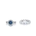Luxurious S925 silver wedding ring set with blue moissanite and eternity band - Size 5 / Royal Blue
