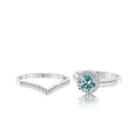 Set di anelli in argento S925 con moissanite blu e fede a V in stile chevron - Blu Originale