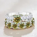 Zilveren S925 moissanite ringenset met geelgroene stenen en fonkelende zijsteentjes - Maat 5 / Geelgroen