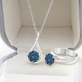 S925 sterling zilveren sieradenset met donkerblauwe stenen in een fluwelen doos - Diep Koningsblauw