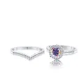 Set di anelli in argento 925 con fascia a V e gemma preziosa dai riflessi viola e blu - Bianco AB