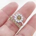 S925 silver set featuring a yellow moissanite flower ring and matching band - Original Yellow