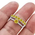 925 silver stacking ring set featuring vibrant yellow moissanite stones and white diamonds - Size 5 / Gold Yellow