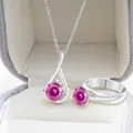 S925 sterling zilveren sieradenset met een roze moissanite ketting en ring - Roze met Witte Facet