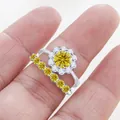 Elegant S925 silver ring set with round yellow moissanite stone and diamond halo - Gold Yellow