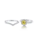 Set di anelli in argento S925 con moissanite gialla e fascia a forma di V elegante - Giallo Limone