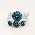 Luxury S925 silver wedding ring set with 7ct peacock blue moissanite and round diamonds - Size 5 / Rainbow