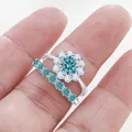 S925 Silver ring set featuring a round blue Moissanite halo and matching band - Original Blue