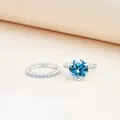 Schitterende S925 sterling zilveren ringset met een ronde blauwe moissanite van 3 karaat - Maat 5 / Aqua