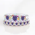 925 zilveren moissaniet ringenset met regenboogstenen en klassieke ronde slijpvorm - AB Wit