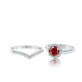 Set di anelli in argento 925 con moissanite rossa e fascia a V coordinata - Rosso Granata