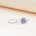 Elegante S925 zilveren ringen set met 3-karaats paarse moissaniet en pavé gezette banden - Maat 5 / Lichtpaars