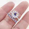 Sparkling S925 sterling silver moissanite double ring set with halo design and round main stone - AB Color