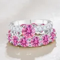 Roze moissanite ringenset in S925 sterling zilver met sprankelende ronde edelstenen - Maat 5 / Roze