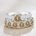 Champagne moissaniet bruidsring set in S925 zilver met een elegante gouden plating - Maat 5 / Champagne