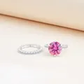 S925 sterling zilveren ring set met 3ct roze moissanite en bijpassende band - Maat 5 / Roze