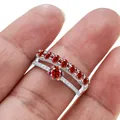S925 silver two-piece crown ring set with round red gemstones and zircons on fingers - Size 5 / Garnet Red