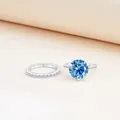 Sprankelende 925 zilveren 3-karaats blauwe moissanite ring set met ringband - Saffierblauw