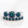 925 zilveren moissanite ringen set met twee banden en S925 kwaliteitsmerk gravure - Regenboog