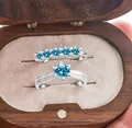 S925 zilveren set met blauwe moissanite ringen in een luxe houten geschenkdoos - Maat 5 / Ring Tweeledige Set / Aqua