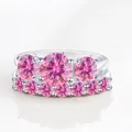 Zilveren 925 ringenset met ronde roze moissanite en meervoudige klauwzetting - Roze