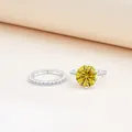 S925 zilveren ring set met 3 karaat gele moissanite en bijpassende trouwring - Goudgeel