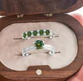 S925 zilveren ringenset met 2,5 karaat groene moissaniet stenen in een houten doos - Maat 5 / Ring Tweeledige Set / Donkergroen