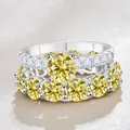 Luxe S925 sterling zilveren ringenset met 8CT gele en witte moissanite stenen - Maat 5 / Citroengeel