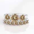 Luxe 925 sterling zilveren ringset met ronde champagnekleurige moissaniet stenen - Champagne