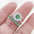 Sparkling S925 silver ring set with green moissanite main stone and matching band - Teal